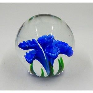 Dynasty Gallery Heirloom Collectibles Blue Flower Hand Blown Glass Paperweight